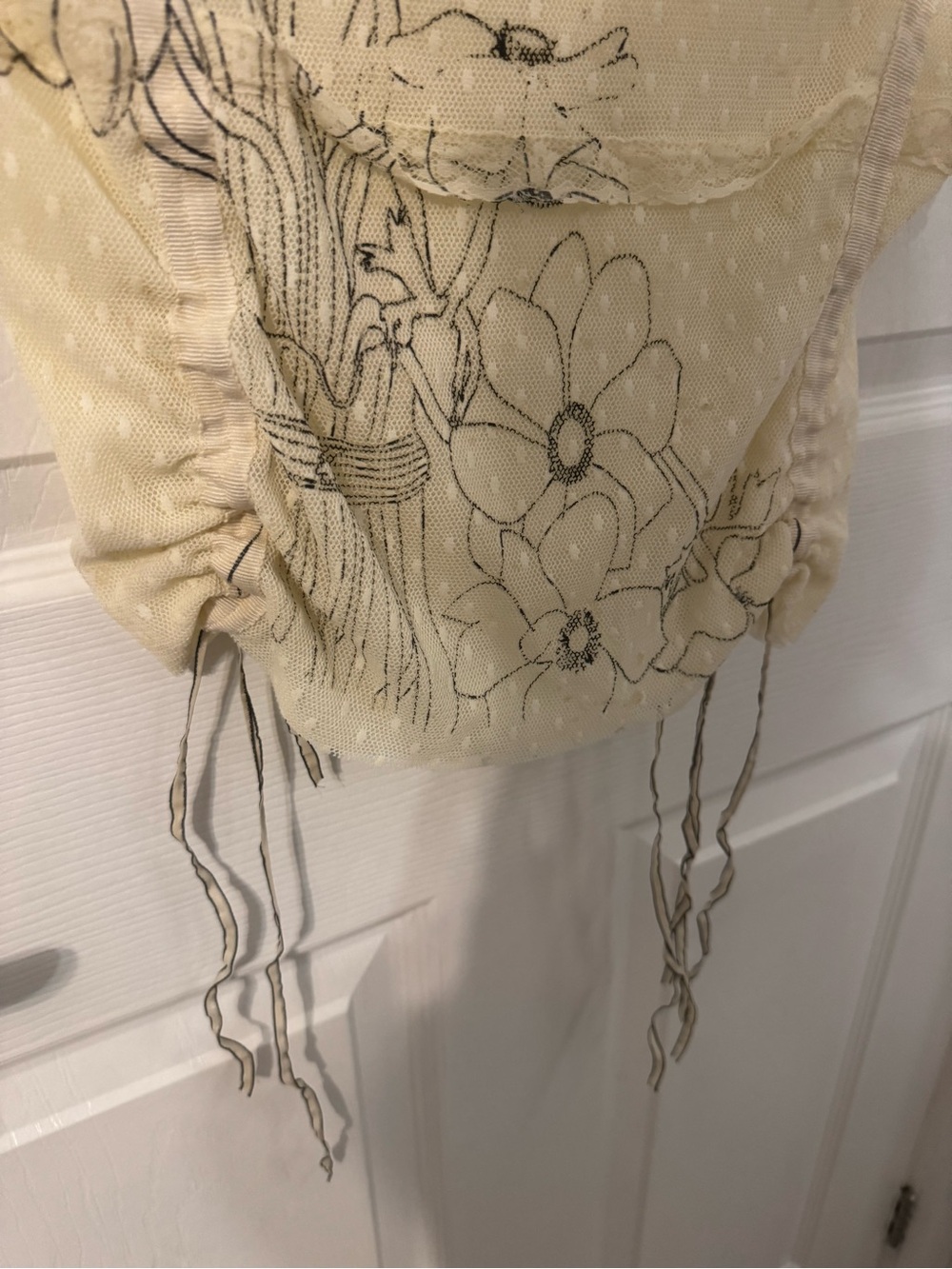 Y2K Sheer Floral Mesh Ruched Tank Top Cream Size S HYPY HYPY - Picture 2 of 4